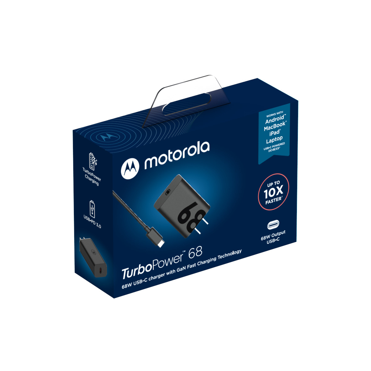 Cargador Motorola 68W Salida Tipo C Carga Rápida Turbo Power.