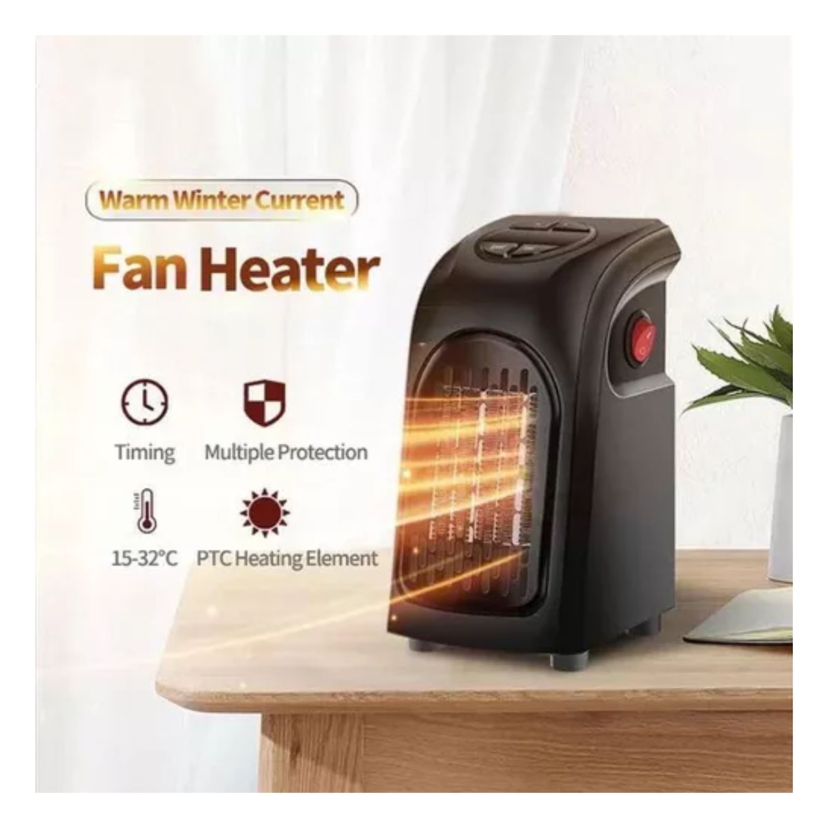 Calentador De Ambiente Pequeño Ajustable Hasta 32 C Negro 
