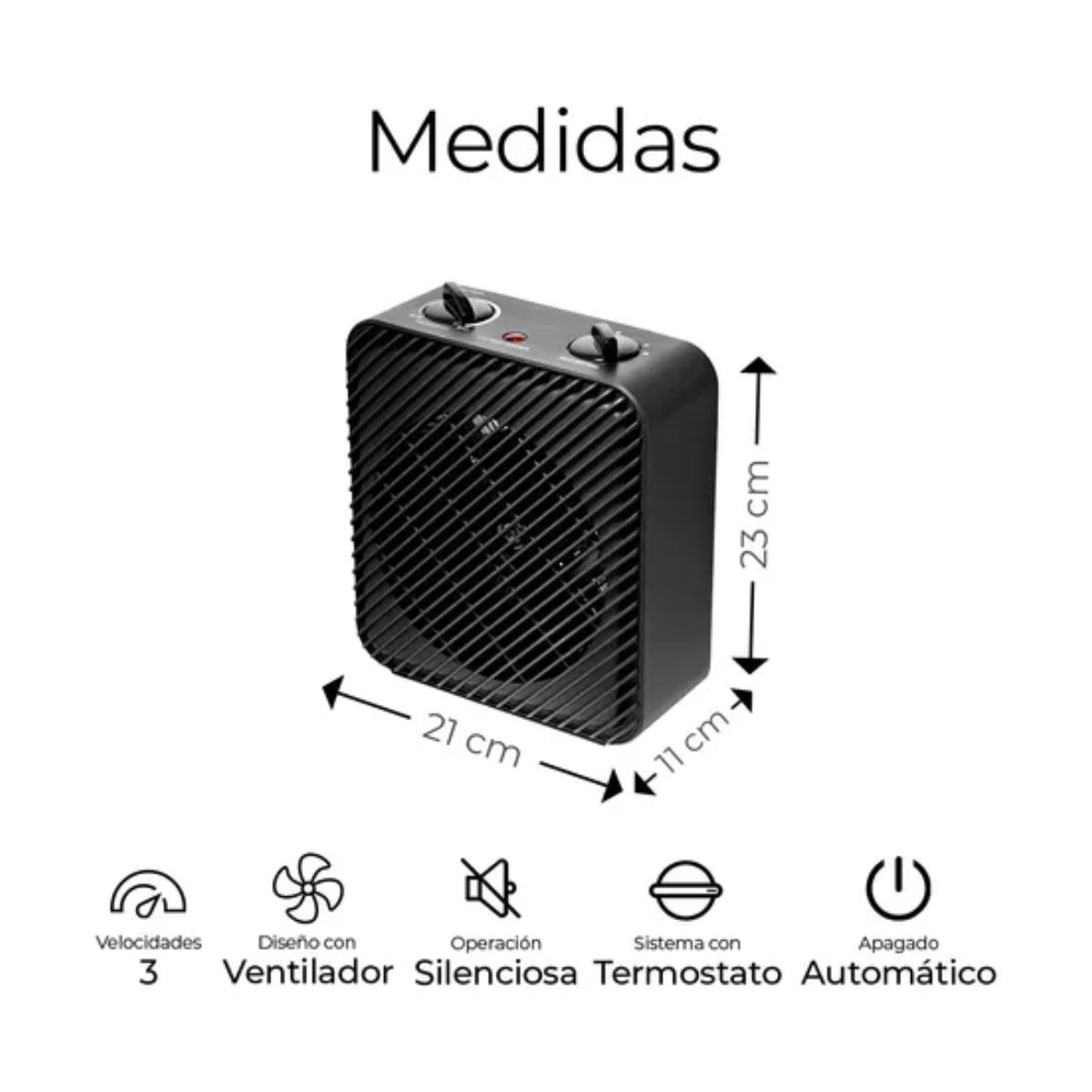 Pelonis Calentador Eléctrico Con Ventilador 1500w 12.5a 120v Cuadrado Negro 