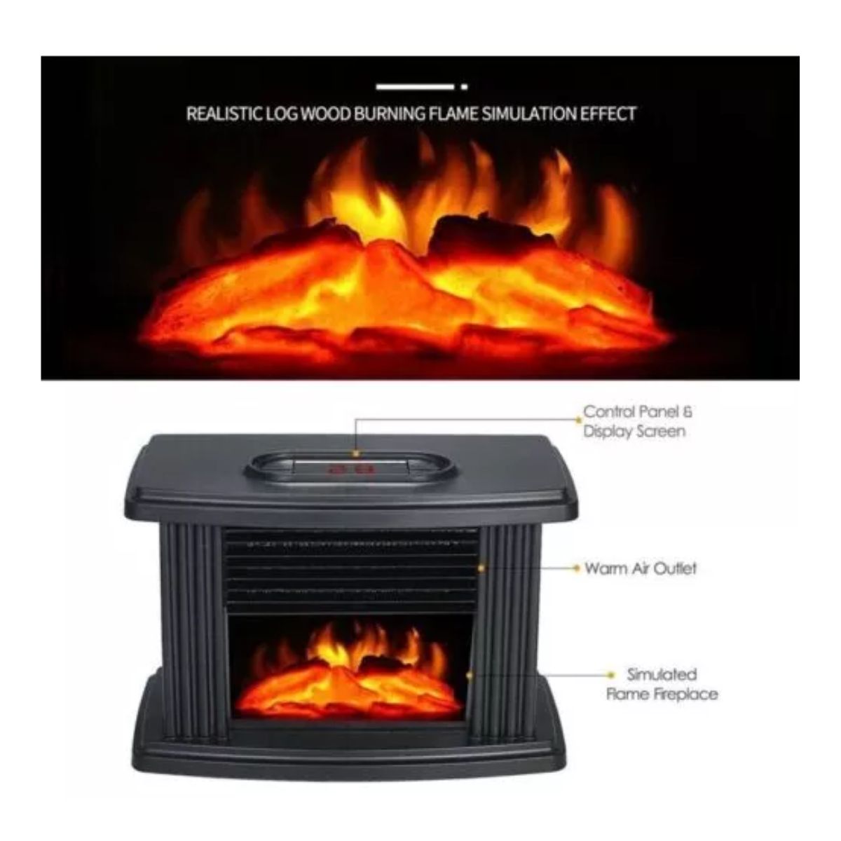 Calentador Electrico Calefactor Ventilacion Chimenea 1000w Negro 