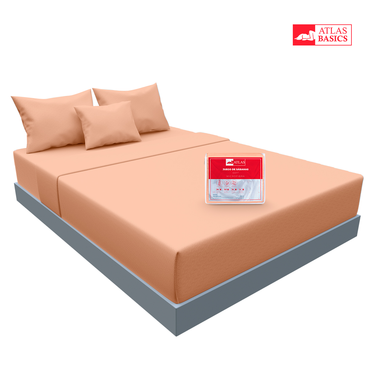 EDREDON 2 VISTAS CORAL / GRIS OBSCURO + SABANAS SALMÓN ATLAS | INDIVIDUAL