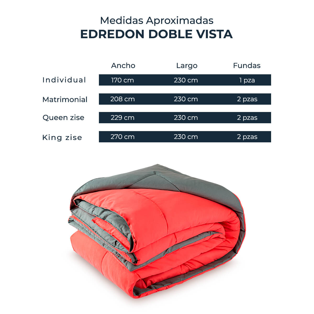 EDREDON 2 VISTAS CORAL / GRIS OBSCURO + SABANAS SALMÓN ATLAS | MATRIMONIAL