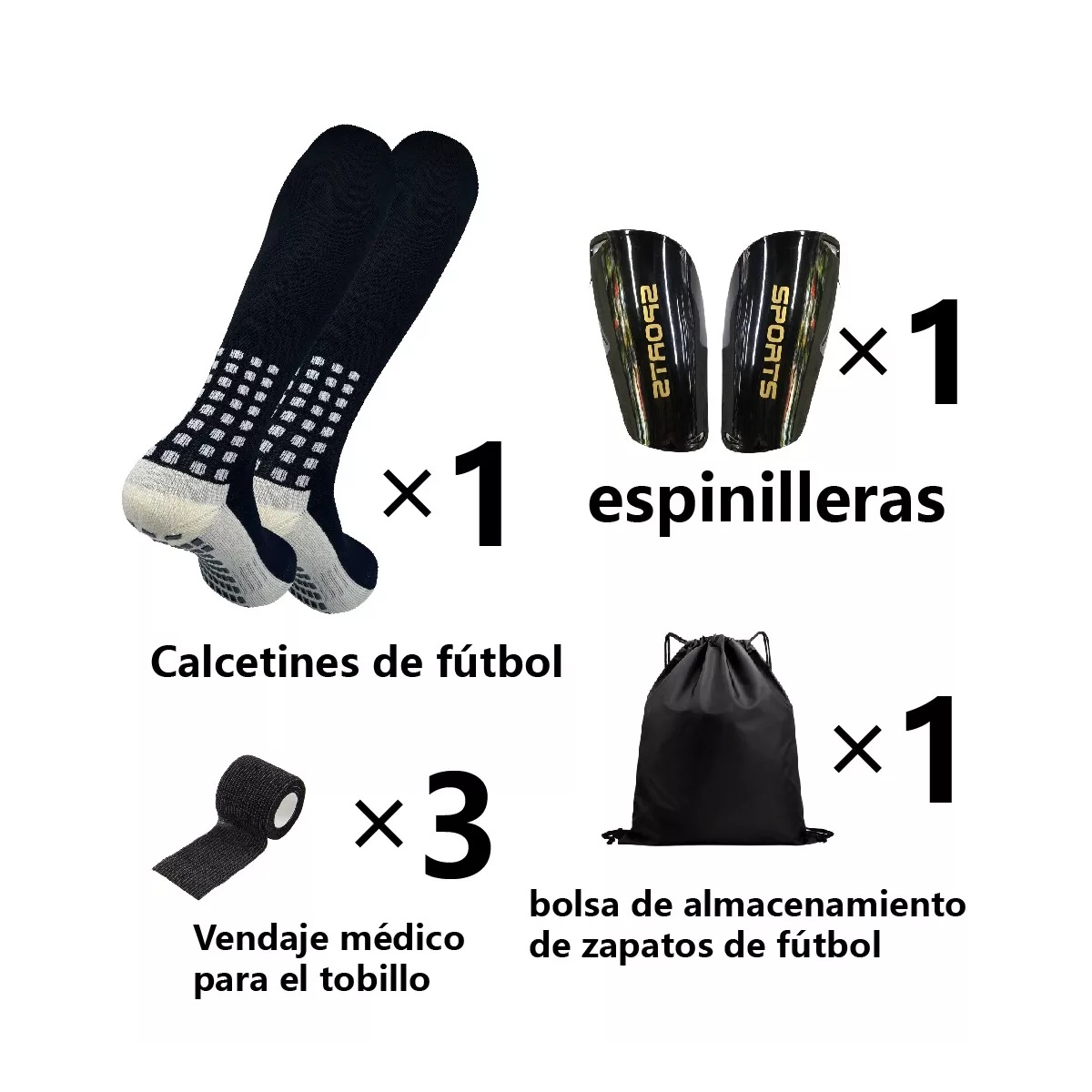 Kit Espinilleras De Fútbol, Calcetines De Fútbol, Vendas 6PS1