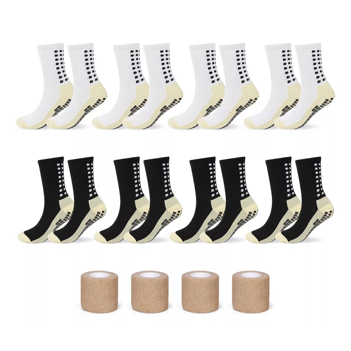 Set 8 Pares De Calcetines De Fútbol Antideslizantes + 4 Vendas