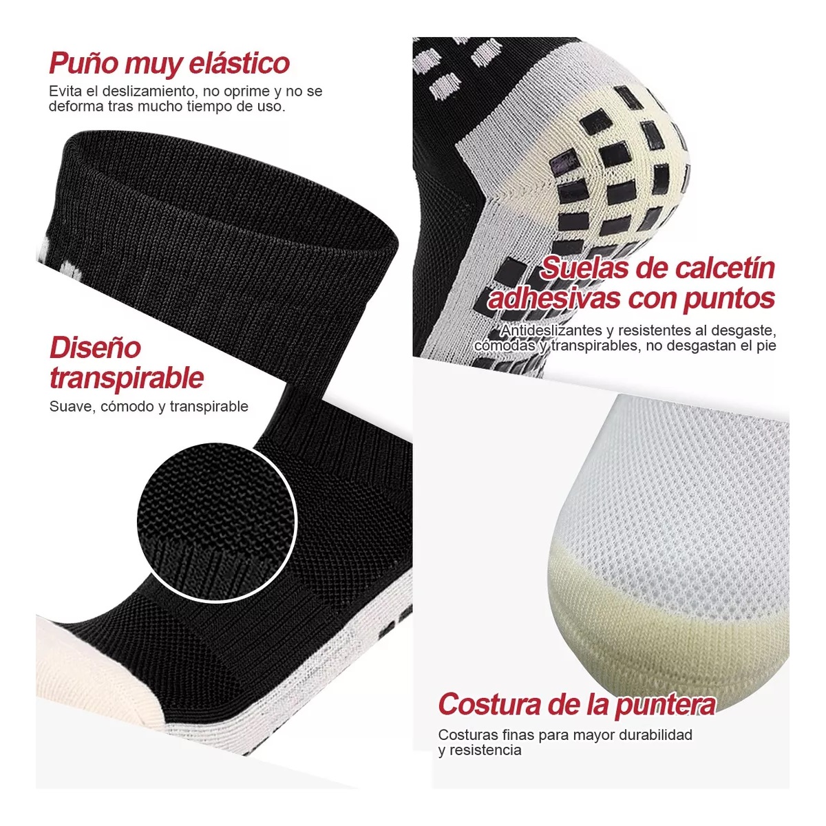 Set 8 Pares De Calcetines De Fútbol Antideslizantes + 4 Vendas