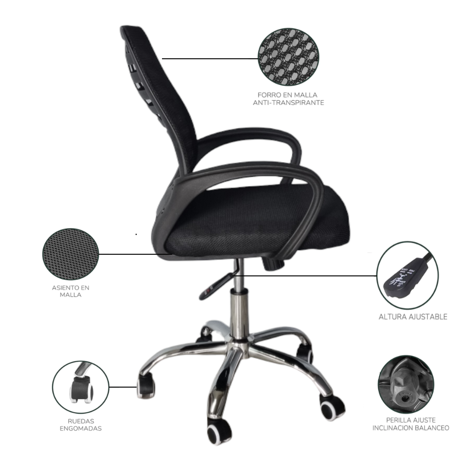 Silla Para Oficina Operativa Con Respaldo Reforzado Negro