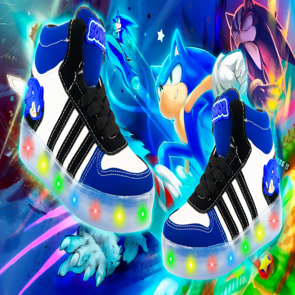 Tenis Niño Bota Sonic Luces Led Botin The Hedgehog Azul 185 (12.0 - 21.5).