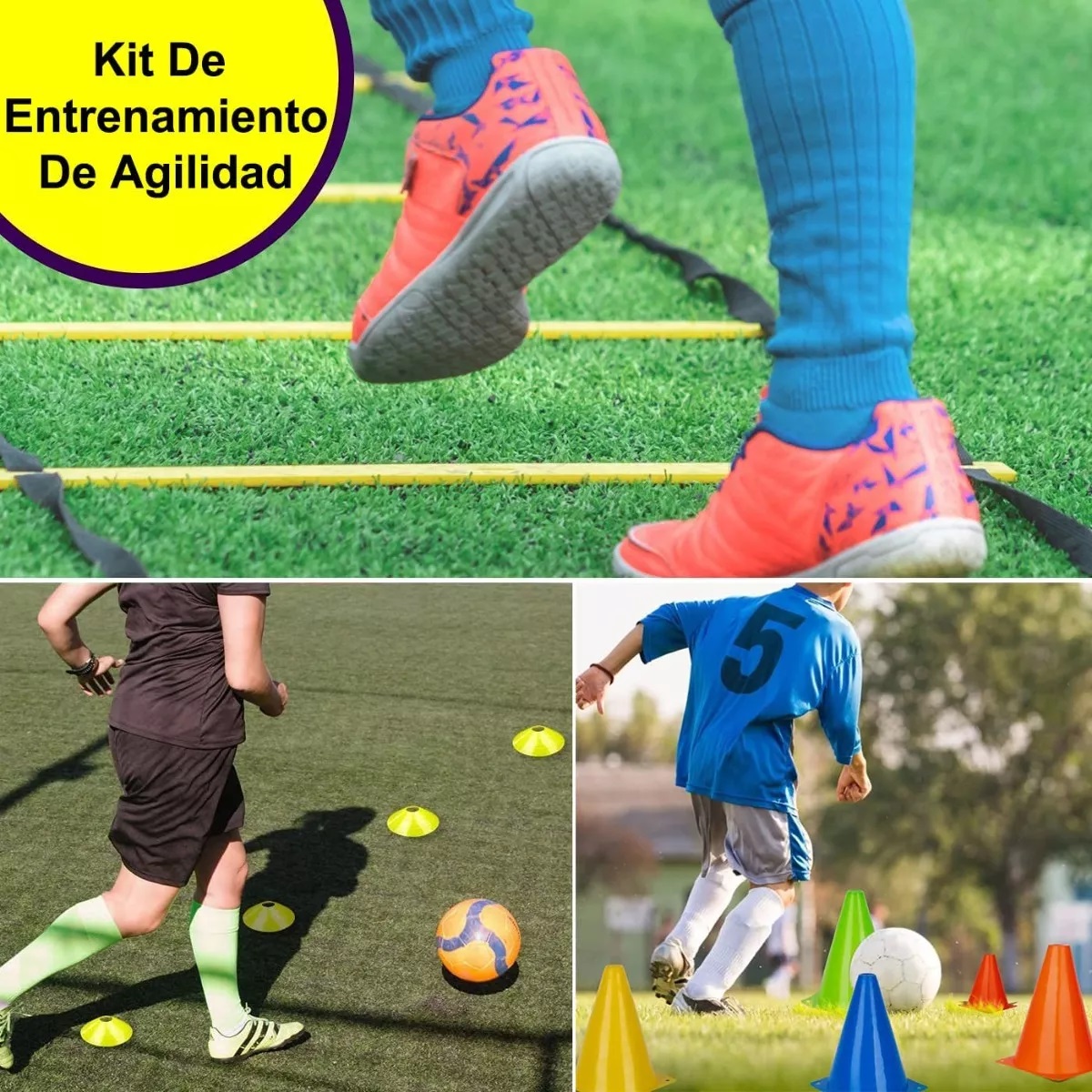 Kit Entrenamiento 20 Conos + 20 Platos + 12 Aros + 1escalera