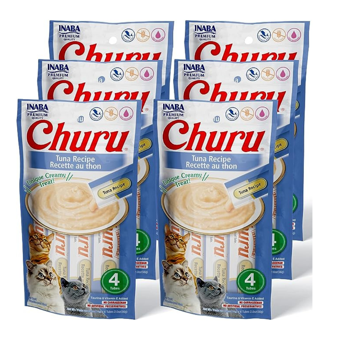 Inaba Churu Premios para Gato Sabor Atún, 6 Paquetes de 4 tubos