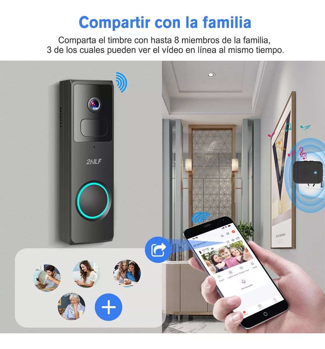 2nlf® Timbre Inalámbrico Inteligente Cámara Wifi Interfono