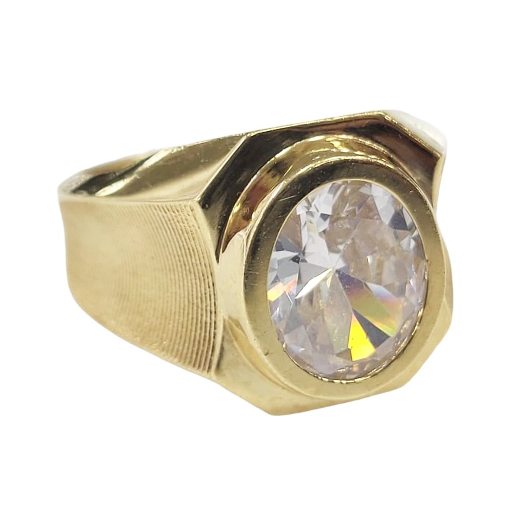 Anillo de Caballero de oro 10K Liso con piedra Central