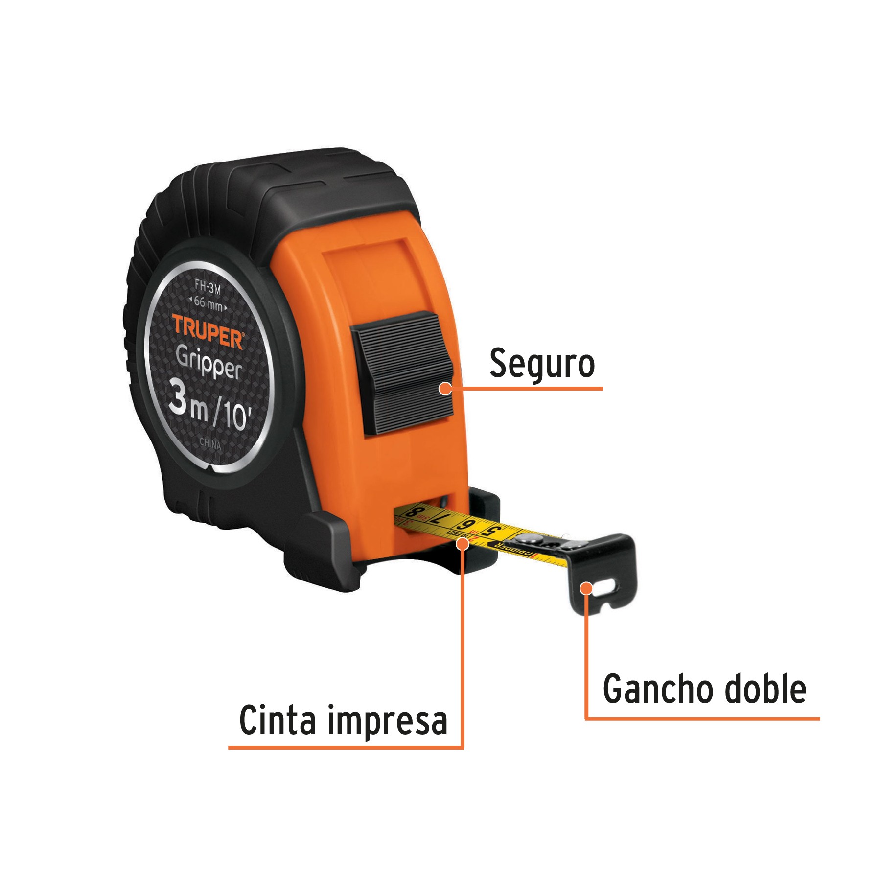 FLEXÓMETRO GRIPPER CONTRA IMPACTOS 3 M CINTA 13 MM, TRUPER 14577