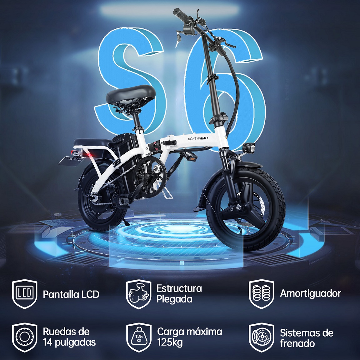 Bicicleta Eléctrica Plegable Honey Whale S6-S Blanco