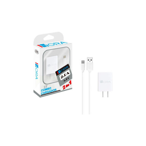 Paquete 2 Cargadores iPhone Lightning 1 Hora Kit Set Pack Blanco