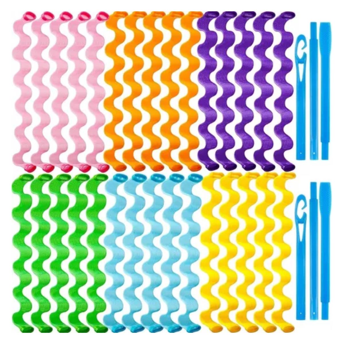 Set De 30 Rizadores Sin Calor Para Rizos En Espiral Multicolor 