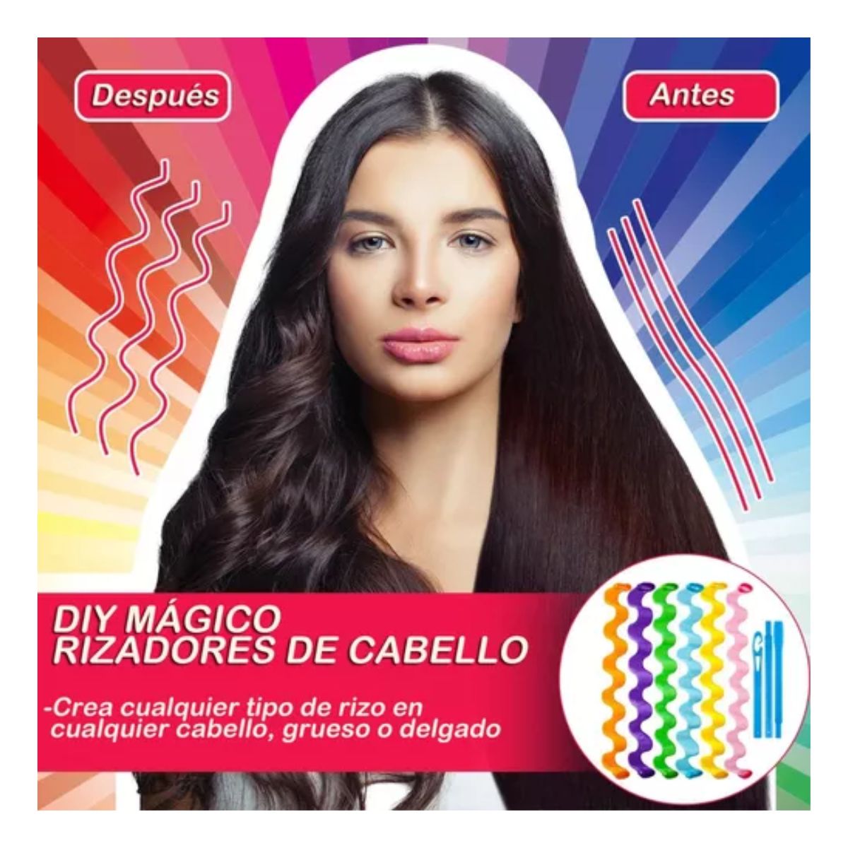 Set De 30 Rizadores Sin Calor Para Rizos En Espiral Multicolor 