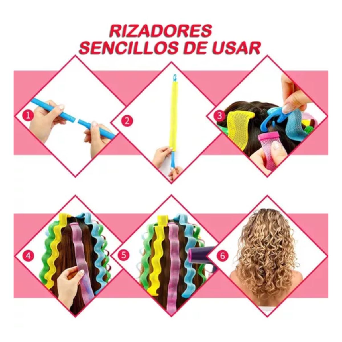Set De 30 Rizadores Sin Calor Para Rizos En Espiral Multicolor 