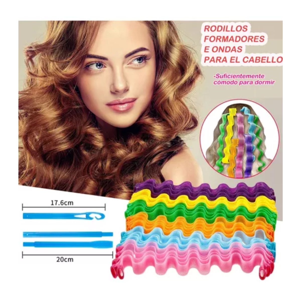 Set De 30 Rizadores Sin Calor Para Rizos En Espiral Multicolor 