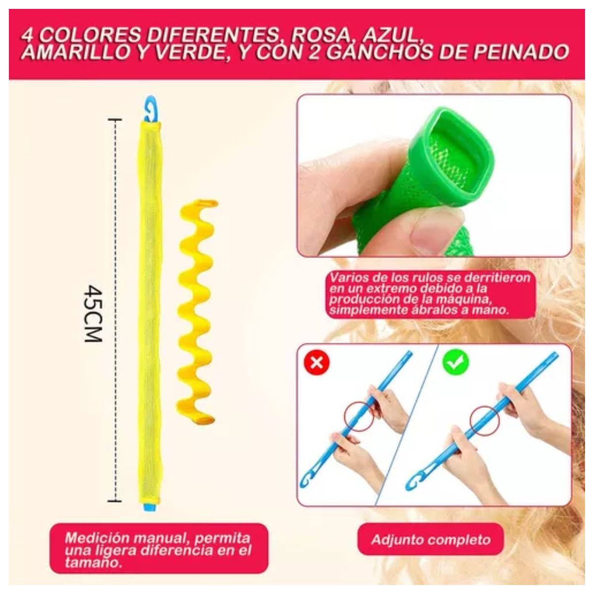 Set De 30 Rizadores Sin Calor Para Rizos En Espiral Multicolor 
