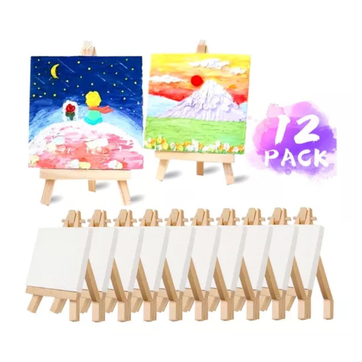 Juego De Mini Lienzos Minicaballete Con Bastidor De Lienzo, 12 PZS