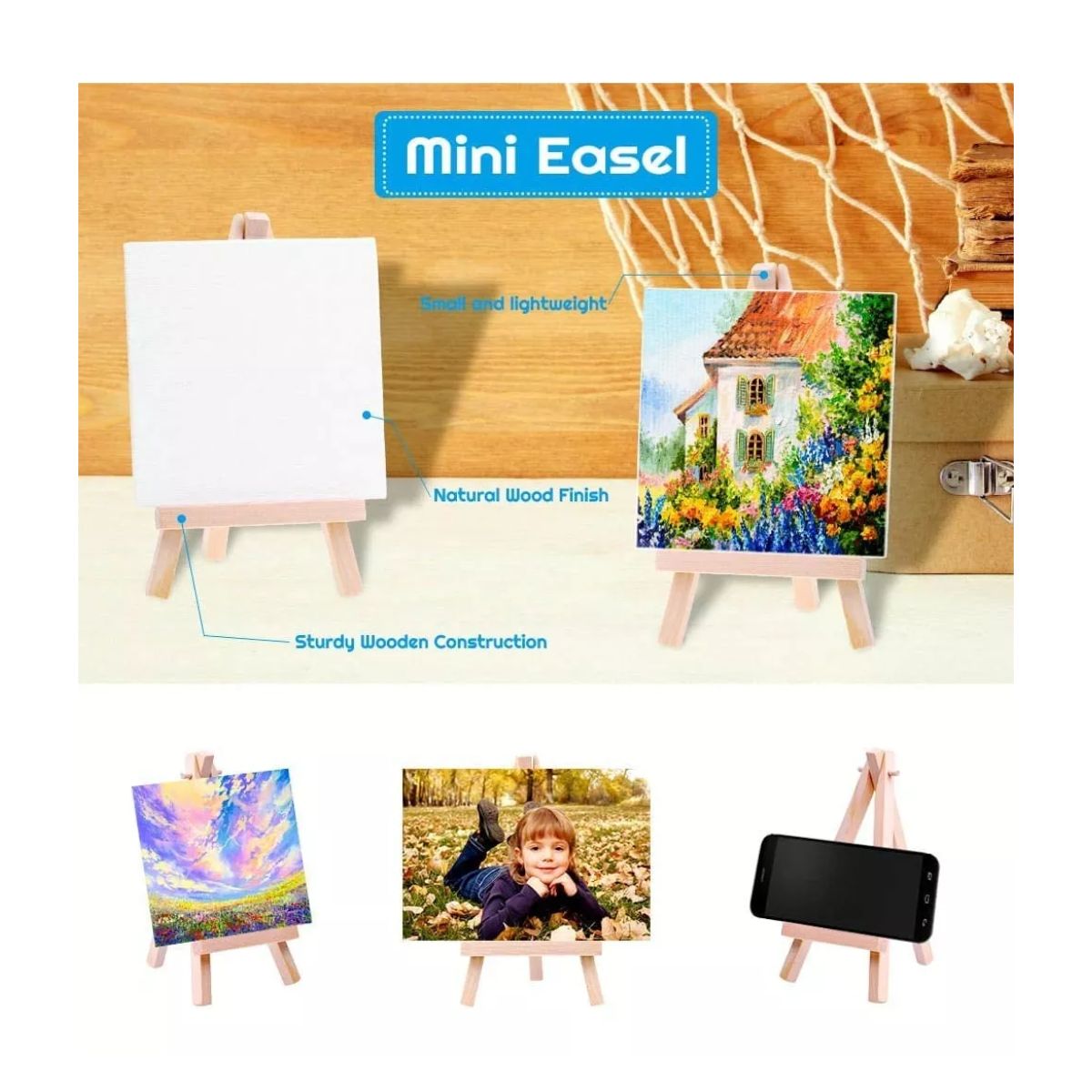 Juego De Mini Lienzos Minicaballete Con Bastidor De Lienzo, 14 PZS