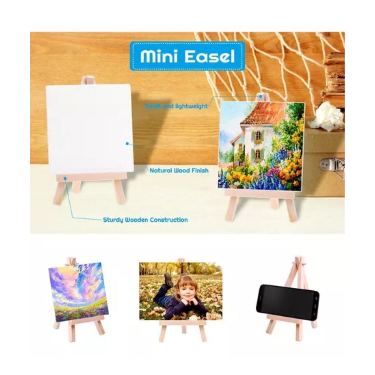 Mini Caballete De Madera Con Lienzo Para Pintura 20 Piezas