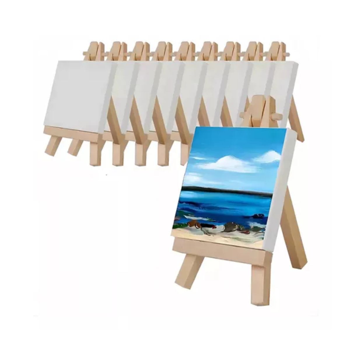 Mini Caballete De Madera Con Lienzo Para Pintura 10 Piezas