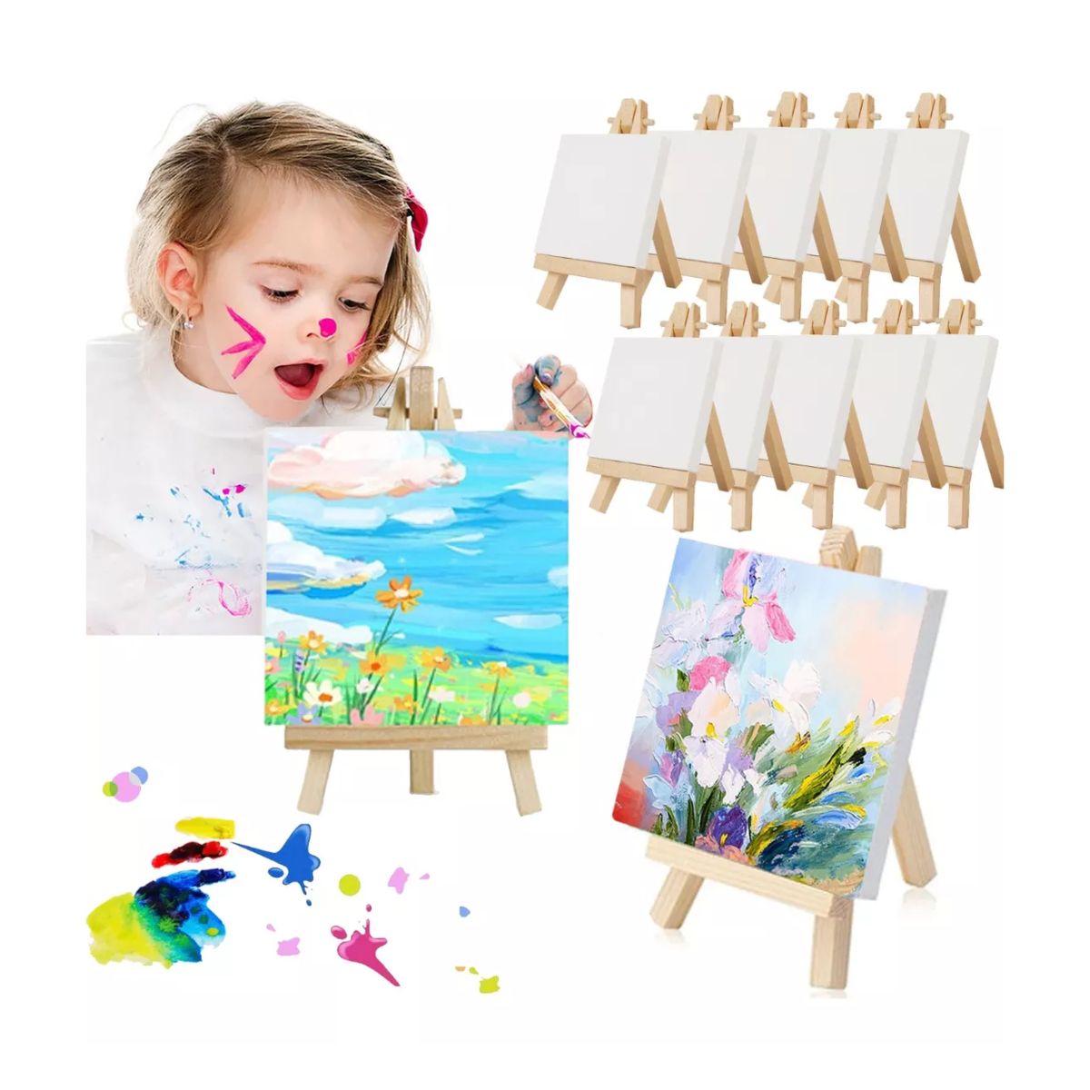 Mini Lienzo Estirado Con Caballete De Madera, Paquete De 10