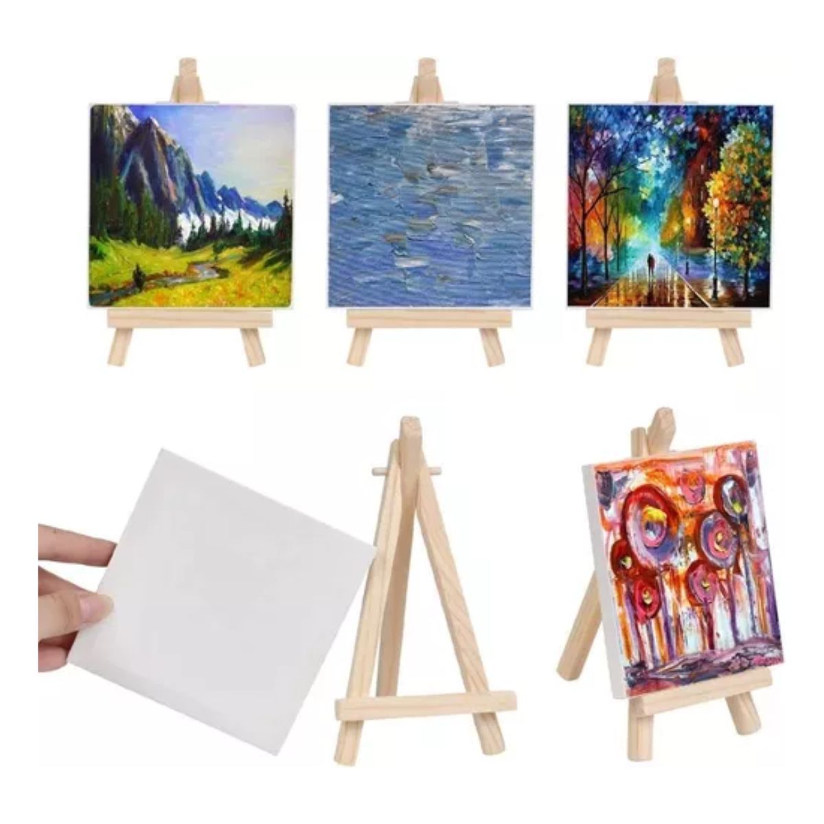 Mini Lienzo Estirado Con Caballete De Madera, Paquete De 10