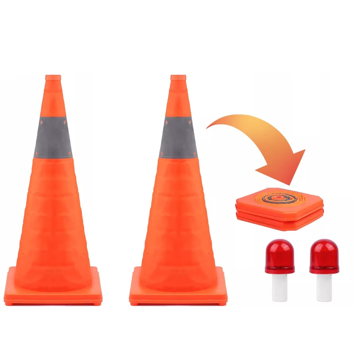 Par 2 Pcs Cono De Seguridad Con Luz Y Reflejante Plegable 70cm
