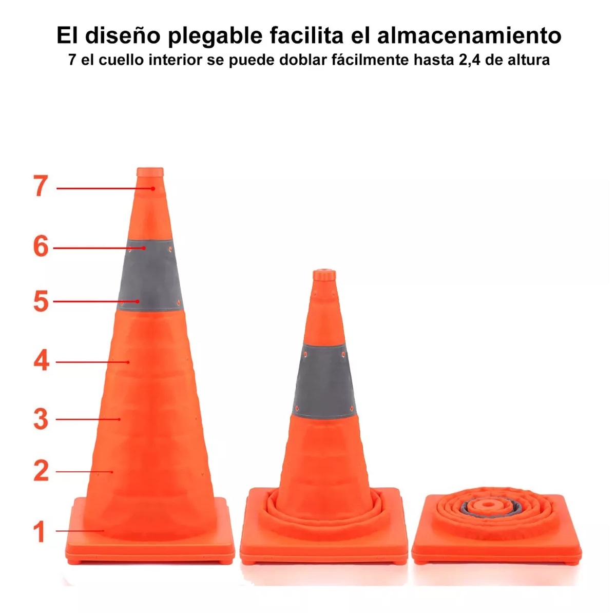 Par 2 Pcs Cono De Seguridad Con Luz Y Reflejante Plegable 70cm