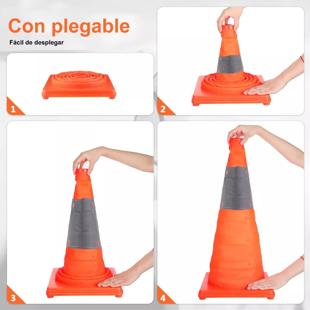 Par 2 Pcs Cono De Seguridad Con Luz Y Reflejante Plegable 70cm