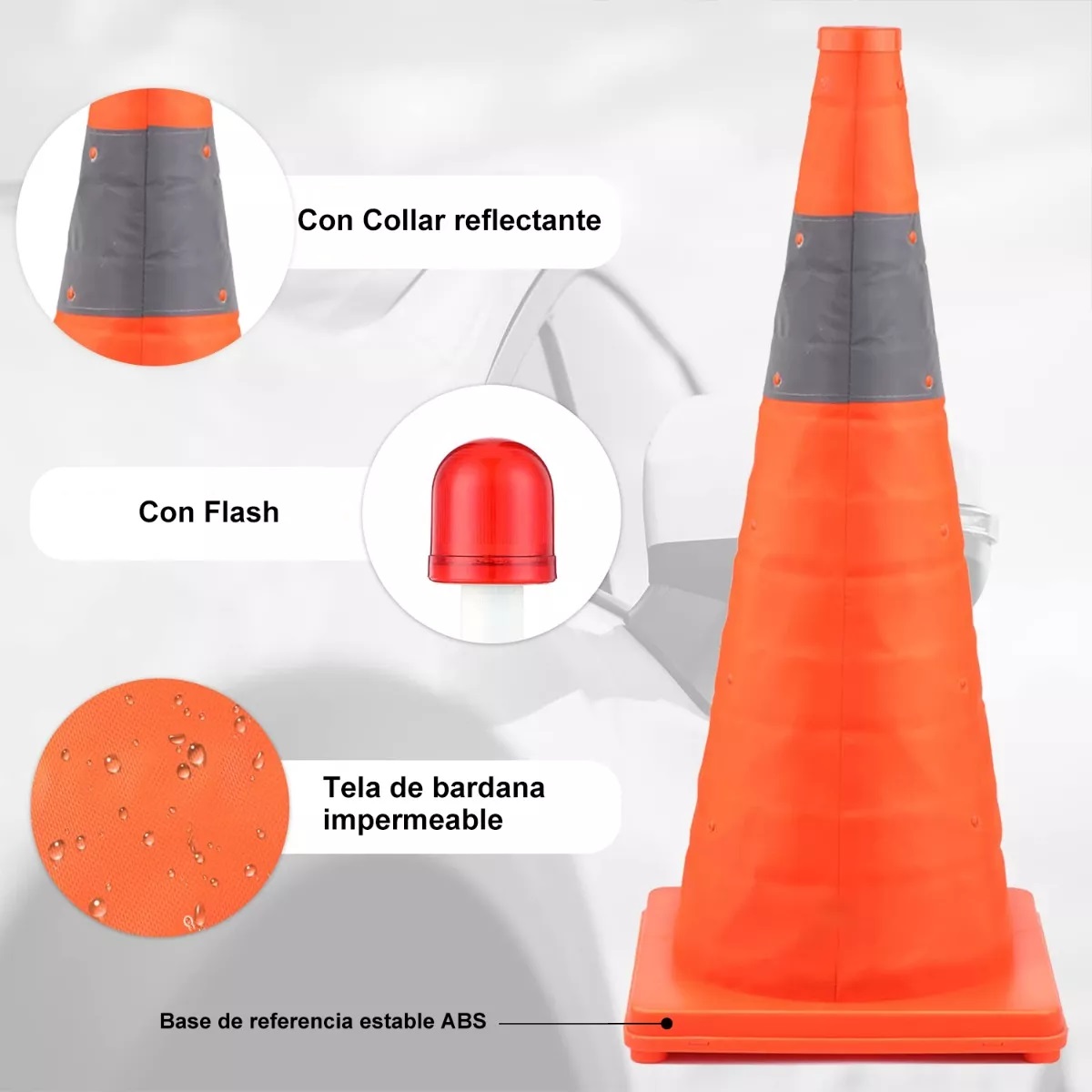 Par 2 Pcs Cono De Seguridad Con Luz Y Reflejante Plegable 70cm