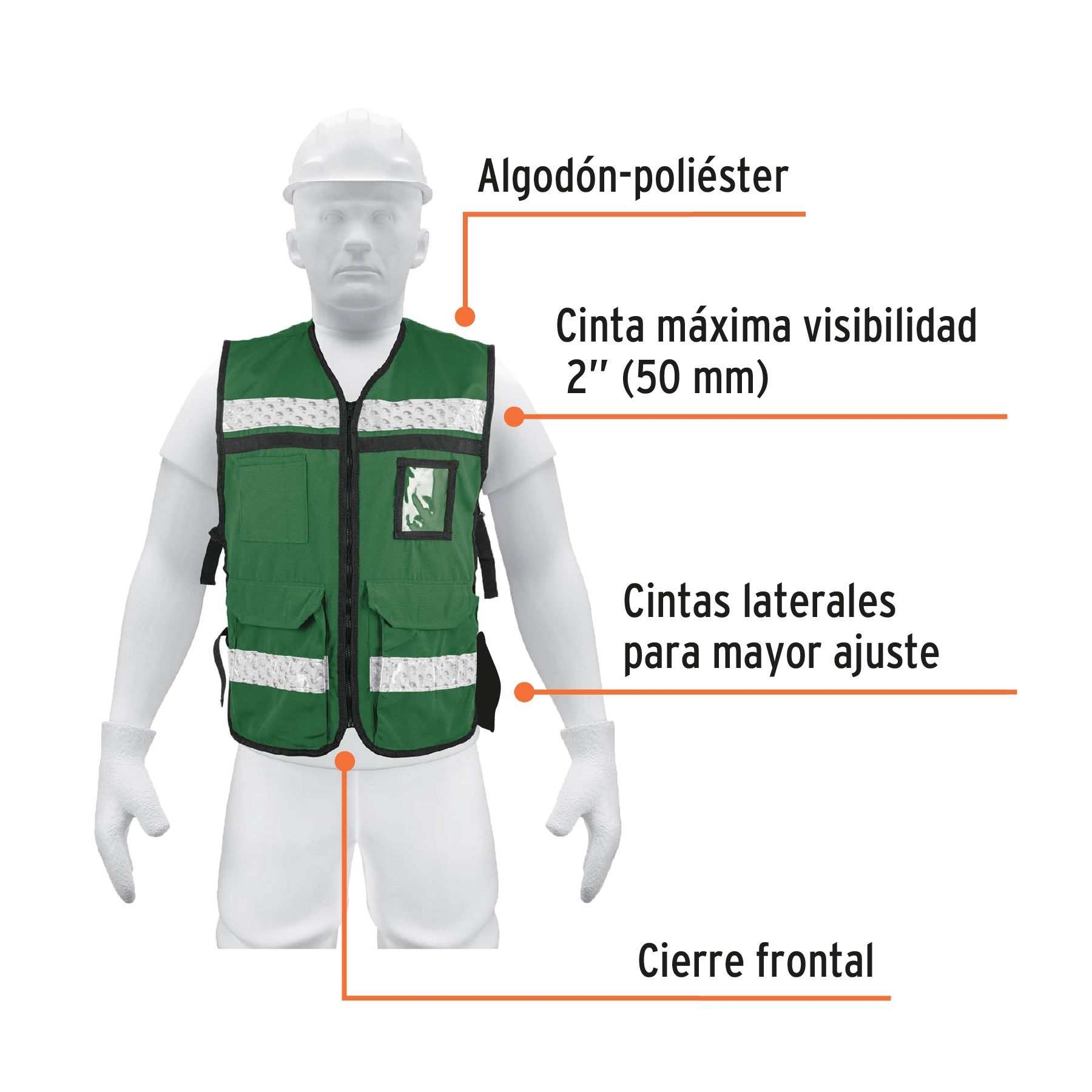 CHALECO BRIGADISTA CON CINTAS REFLEJANTES, COLOR VERDE TRUPER 14664