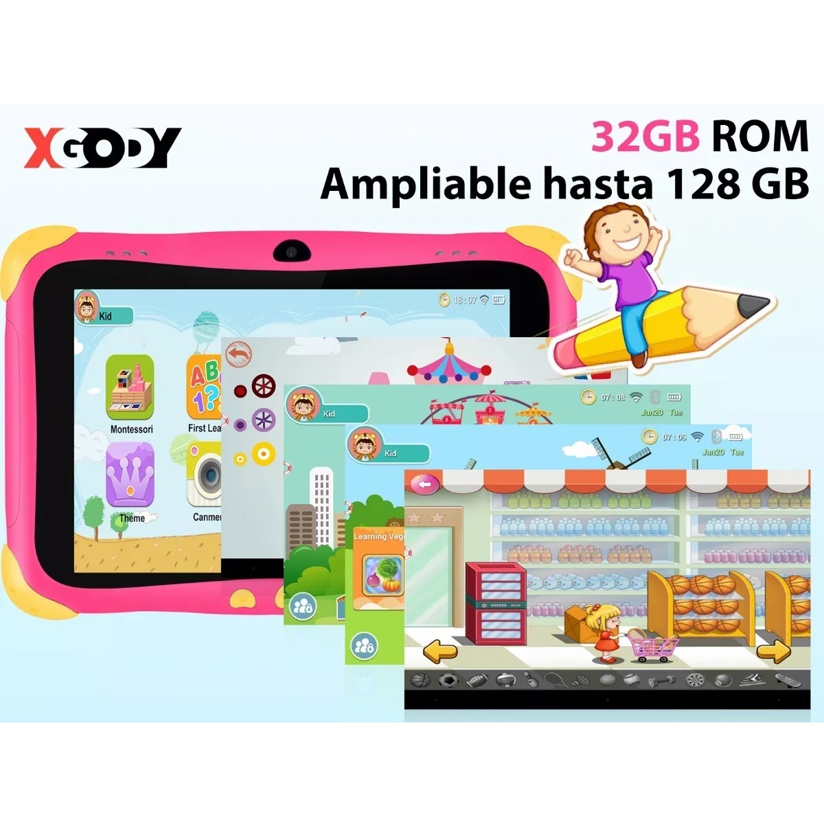 Tablet Con Funda Niños 8hd 32gb Rosa 3gb Memoria Ram