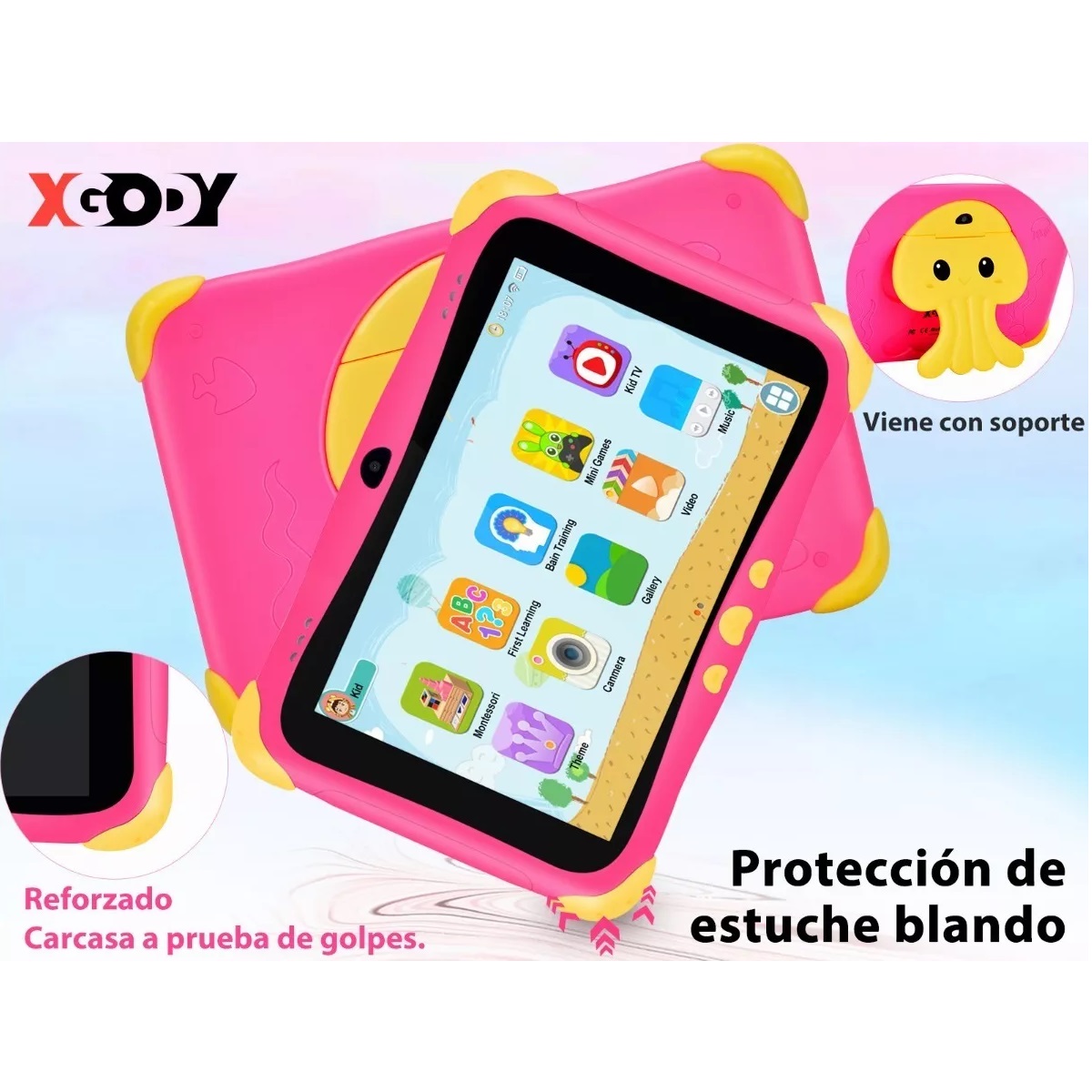Tablet Con Funda Niños 8hd 32gb Rosa 3gb Memoria Ram
