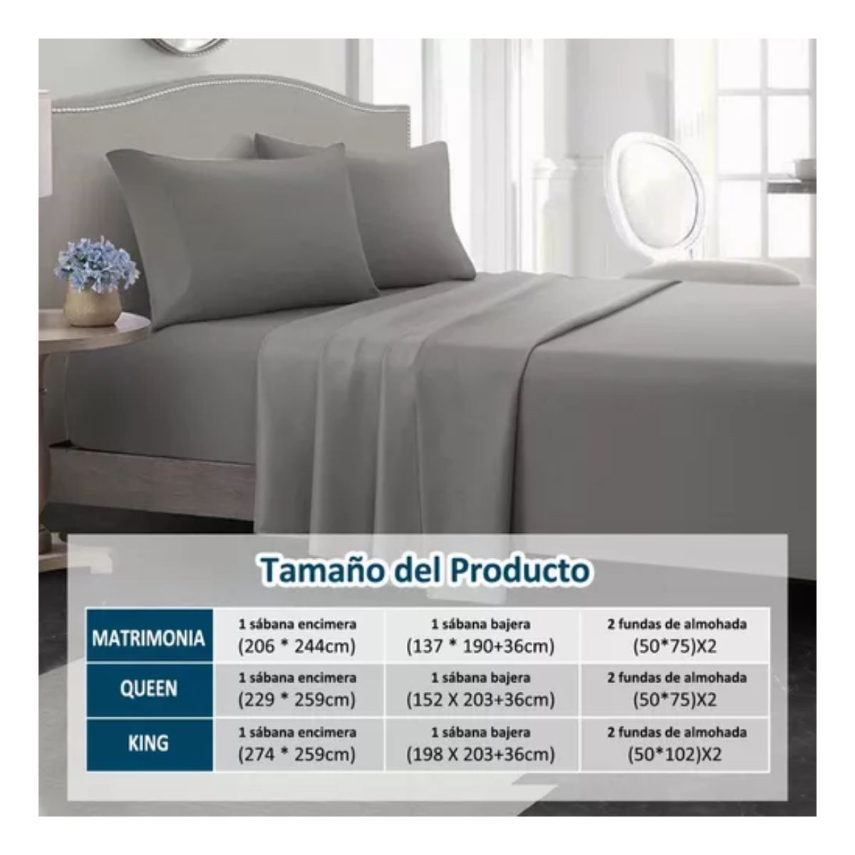 Juego De Sábanas Queen Size Ultra Suave 4 piezas, Gris Oscuro