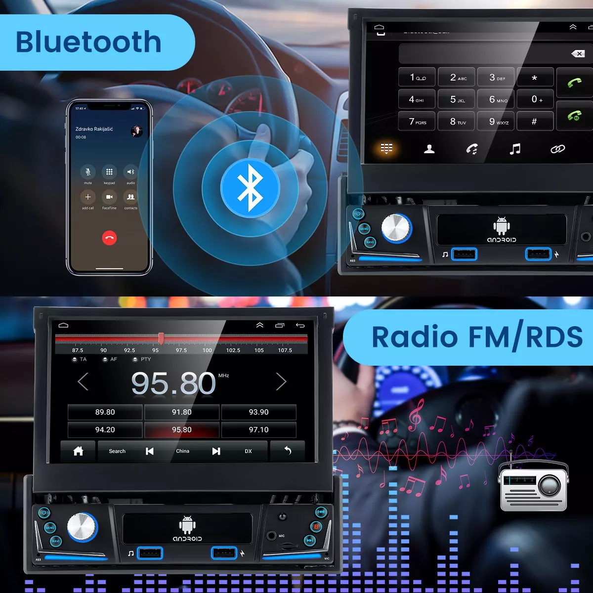 Autoestéreo Retráctil Android 10 Con Gps Wifi Estéreo 2+32g