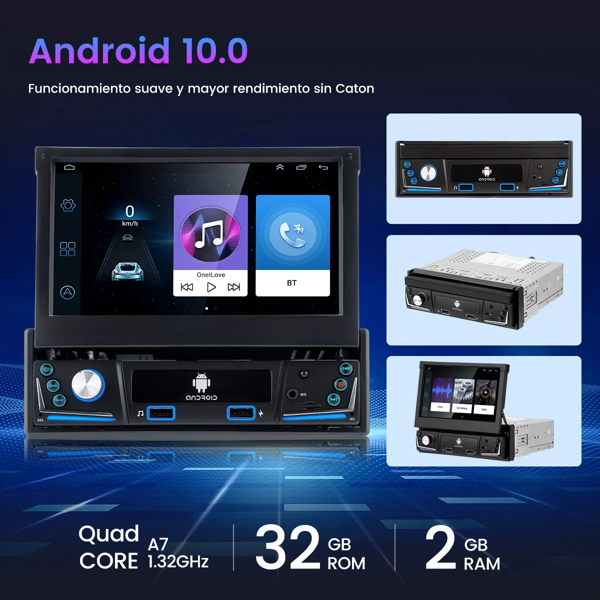 Autoestéreo Retráctil Android 10 Con Gps Wifi Estéreo 2+32g