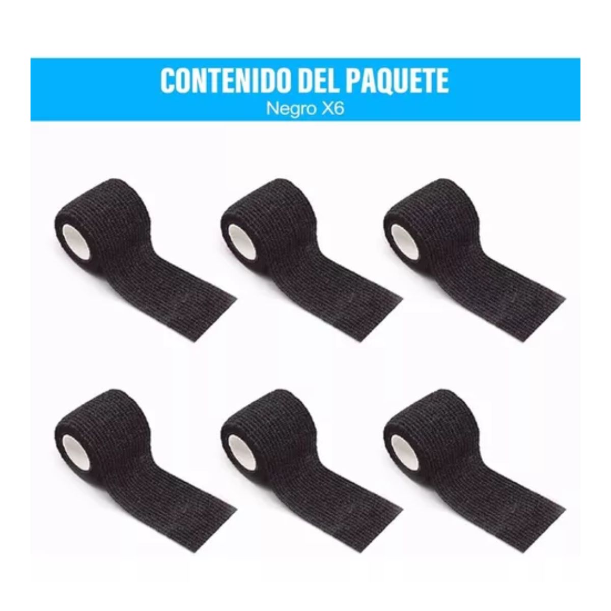 Cinta Venda Elástica Cohesiva Autoadherible 4.5 m* 5 cm 6 pcs Negra
