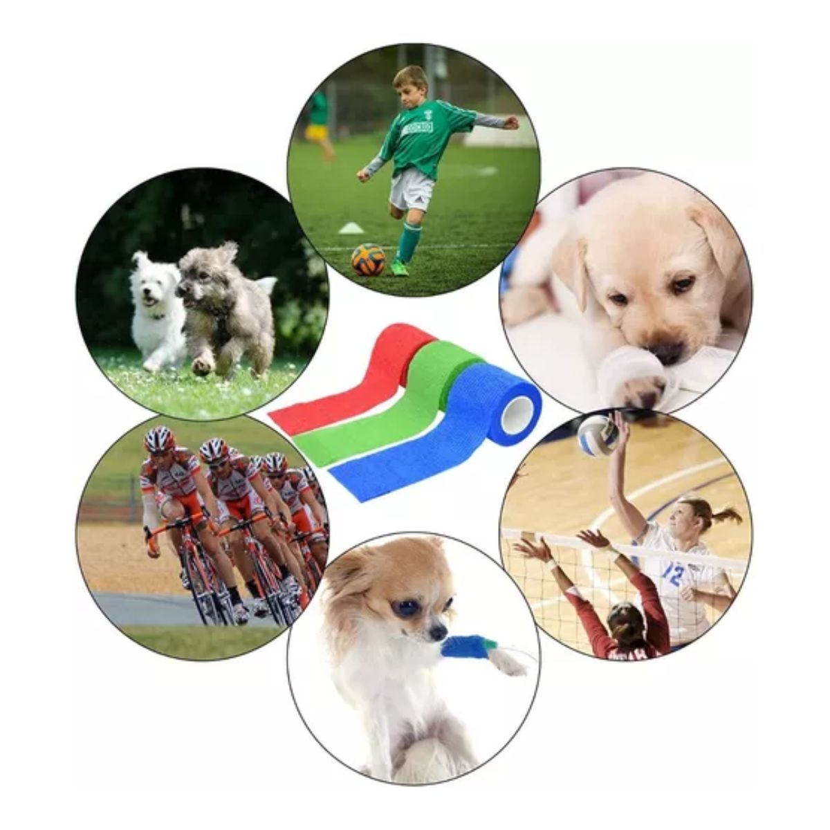 Venda Elástica Cohesiva Autoadherible De 5 cm x 4.5 M, 12 Pzs 6 colores