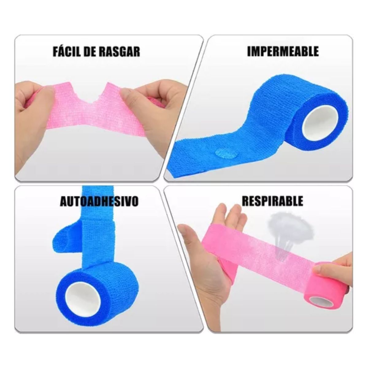 Venda Elástica Cohesiva Autoadherible De 5 cm x 4.5 M, 12 Pzs 6 colores
