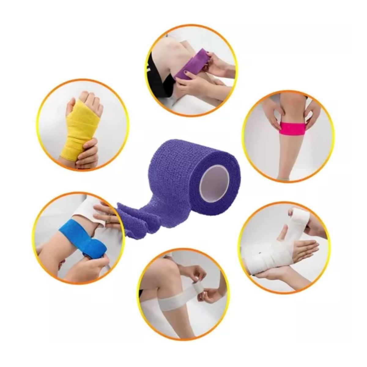 Venda Elástica Cohesiva Autoadherible De 5 cm x 4.5 M, 12 Pzs 6 colores