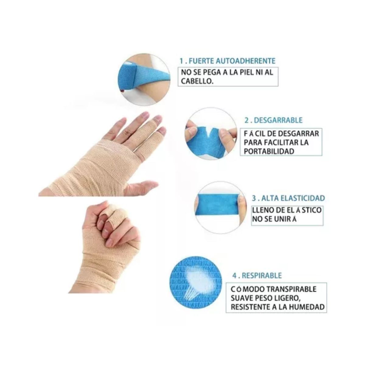 Venda Elástica Cohesiva Autoadherible De 5 cm x 4.5 M, 12 Pzs Nude 