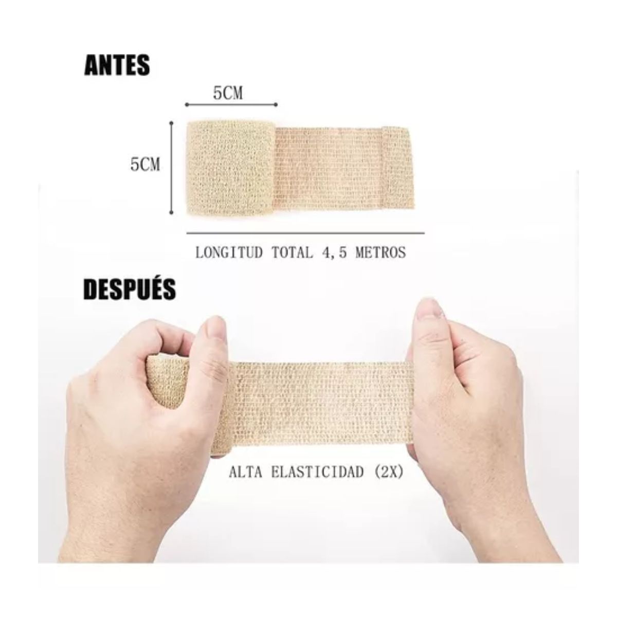 Venda Elástica Cohesiva Autoadherible De 5 cm x 4.5 M, 12 Pzs Nude 