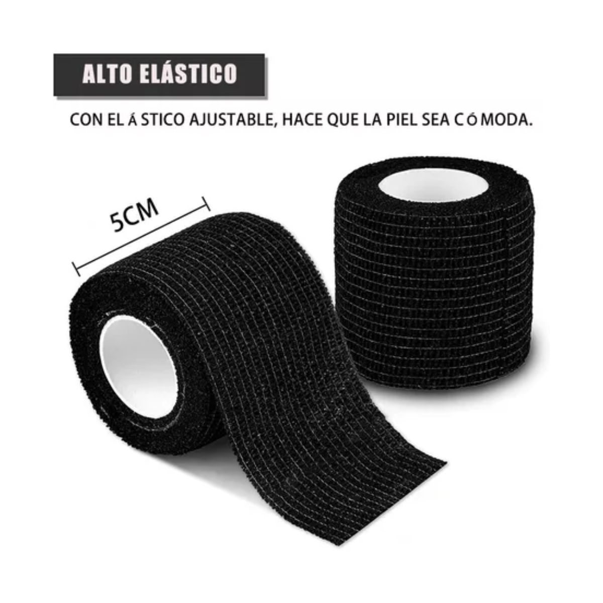 Venda Elástica Cohesiva Autoadherible De 5 cm x 4.5 M, 12 Pzs Negro