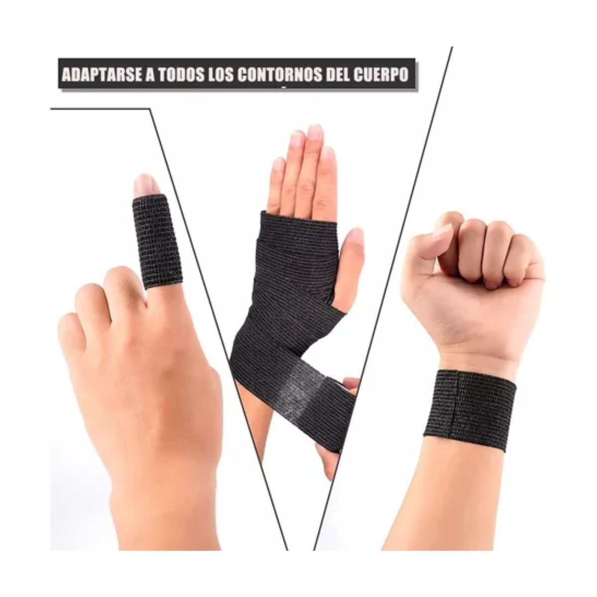 Venda Elástica Cohesiva Autoadherible De 5 cm x 4.5 M, 12 Pzs Negro