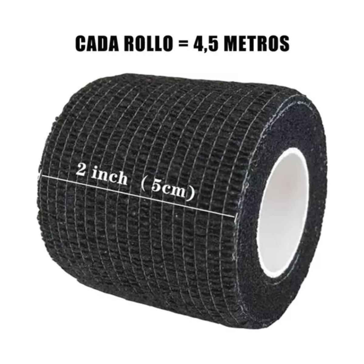 Venda Elástica Cohesiva Autoadherible De 5 cm x 4.5 M, 12 Pzs Negro