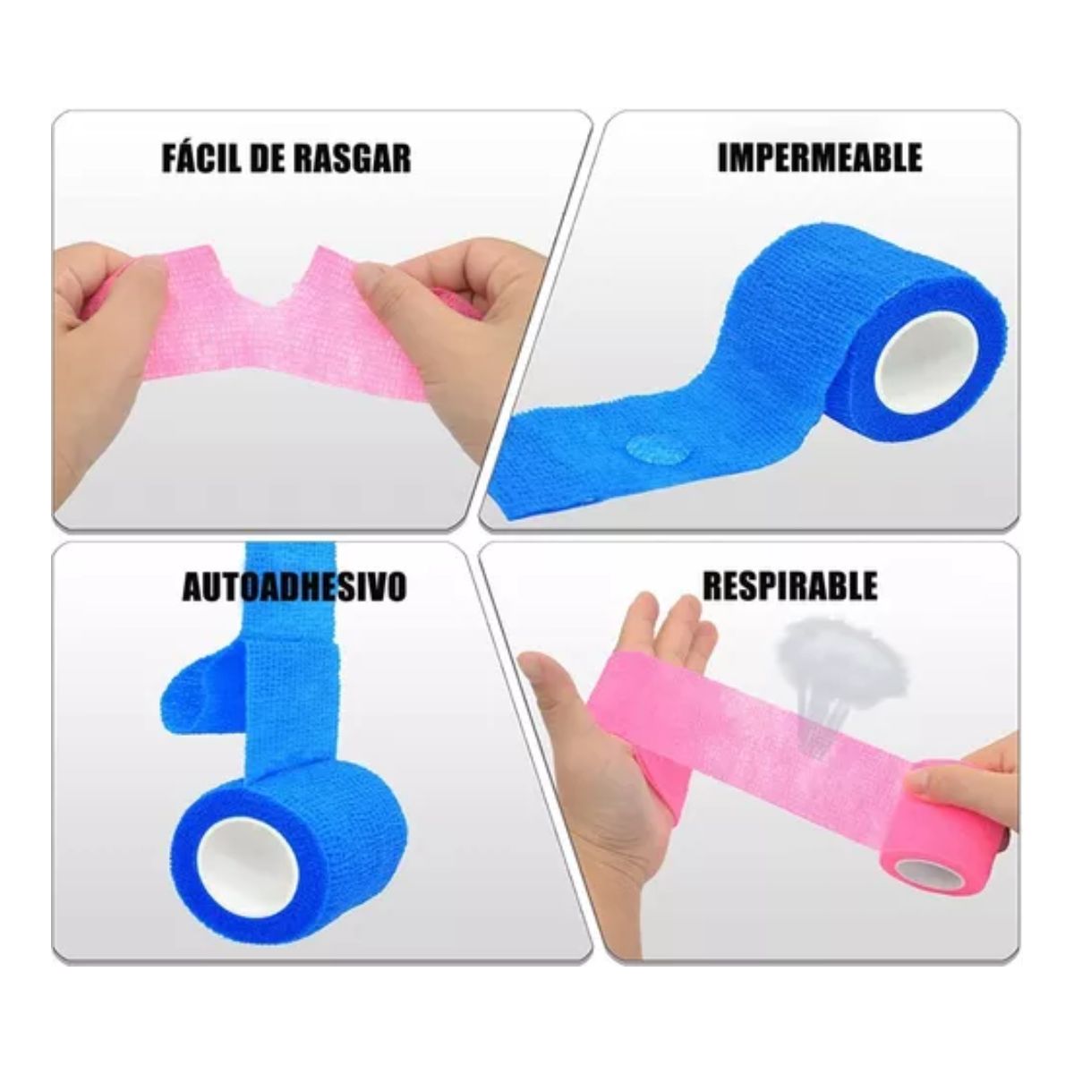 Venda Elástica Cohesiva Autoadherible De 5 cm x 4.5 M, 12 Pzs, Multicolor