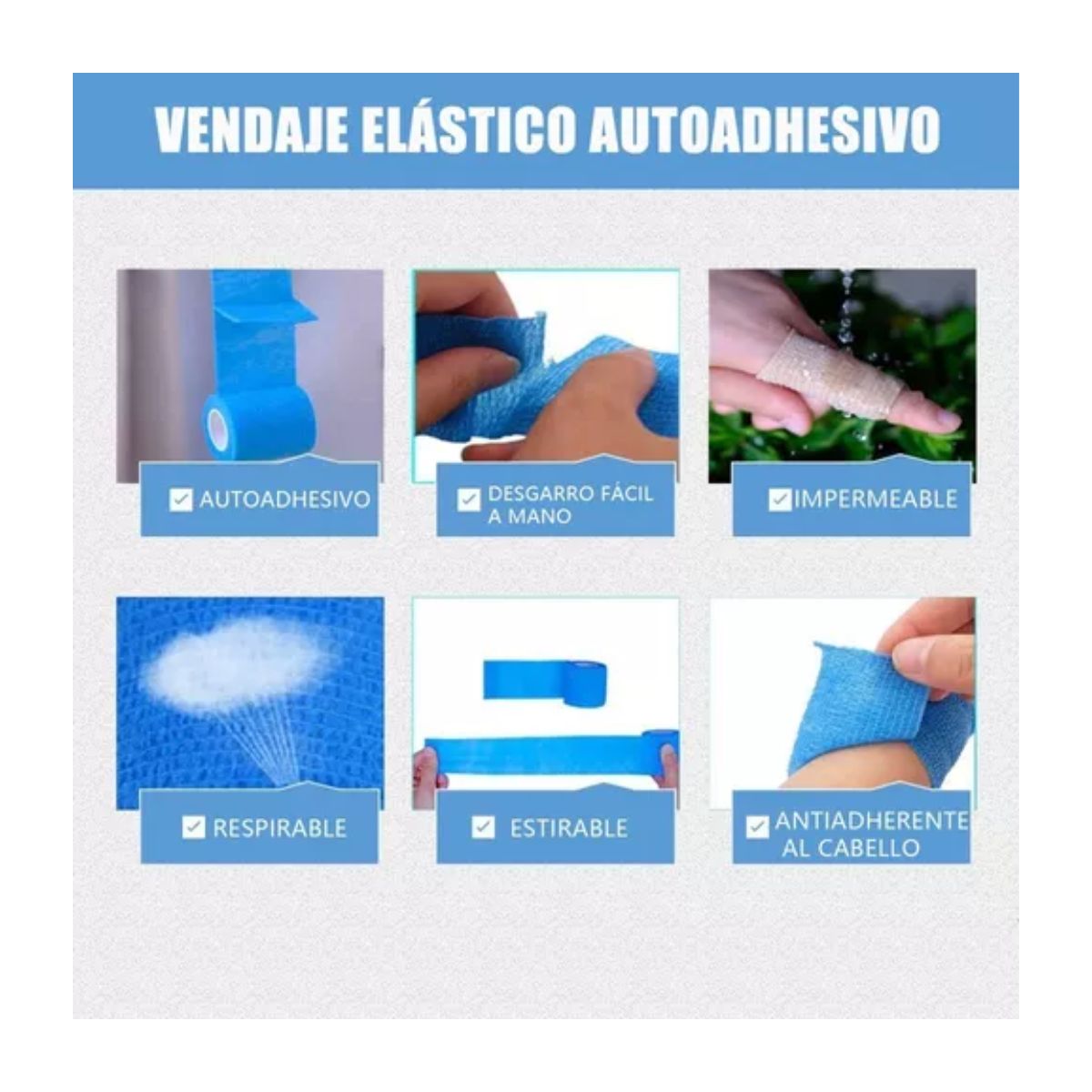 Venda Elástica Cohesiva Autoadherible De 5 cm x 4.5 M, 12 Pzs, Multicolor